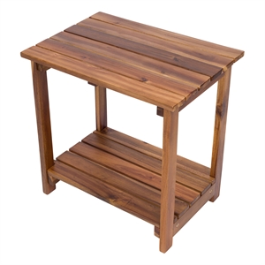 Pemberly Row Outdoor 2-Tier Acacia Wood Accent Patio Side Table in Oak