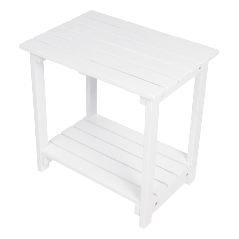 Pemberly Row Outdoor 2-Tier Acacia Wood Accent Patio Side Table in White