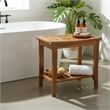 Pemberly Row Wood 2-Tier Shower Bench Spa Stool with Storage & Non-Skid Feet Oak