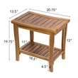 Pemberly Row Wood 2-Tier Shower Bench Spa Stool with Storage & Non-Skid Feet Oak