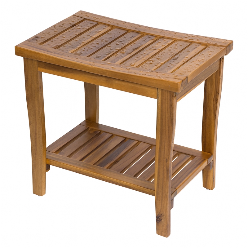 Pemberly Row Wood 2-Tier Shower Bench Spa Stool with Storage & Non-Skid Feet Oak