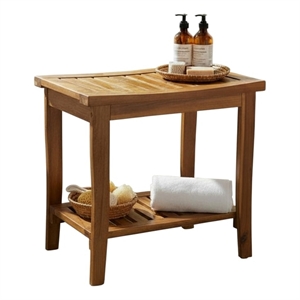 Pemberly Row Wood 2-Tier Shower Bench Spa Stool with Storage & Non-Skid Feet Oak