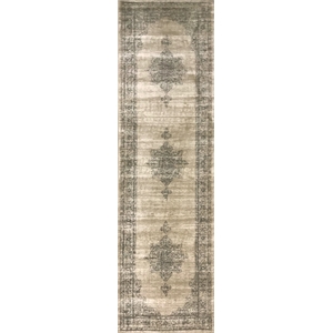 Pemberly Row Traditional 2'2&quot x 7'7&quot Rectangular Fabric Rug in Beige