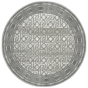 Pemberly Row Polyester Transitional BordeRed Gray 8' Round Area Rug