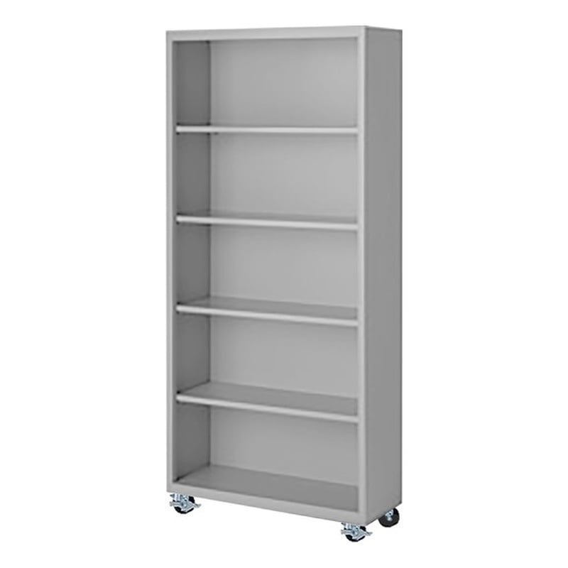Pemberly Row Modern Industrial Office Mobile Bookcase in Gray