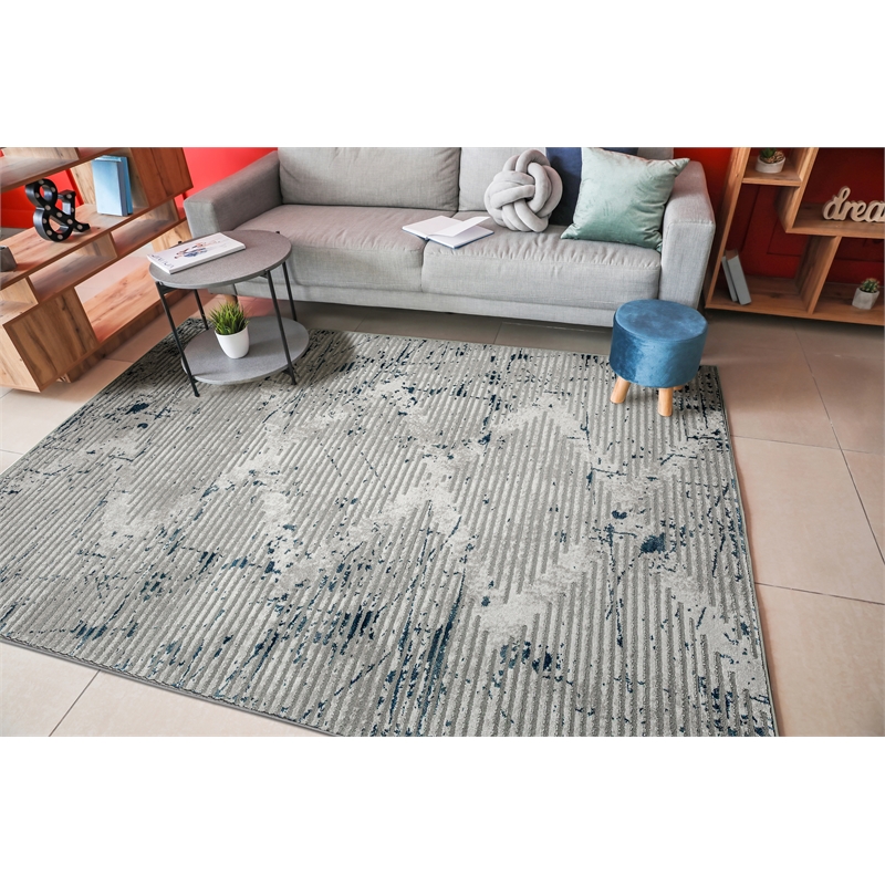 Pemberly Row Polyester Transitional Geometric Blue 5x8 Area Rug