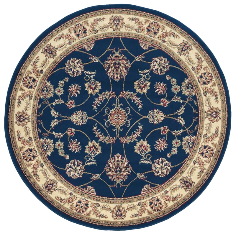 Pemberly Row Traditional 8' x 8' Circular Fabric Rug in Navy