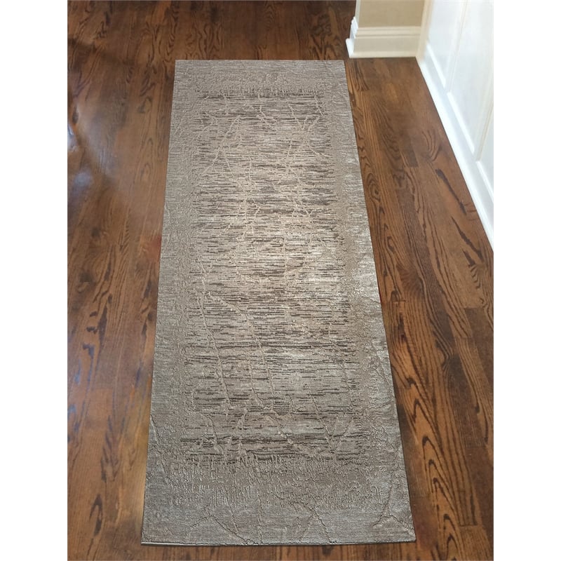 Pemberly Row Polyester Transitional Crackled Beige Runner Area Rug