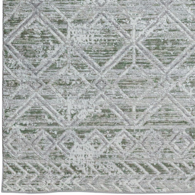 Pemberly Row Polyester Transitional Geometric Green 5x8 Area Rug