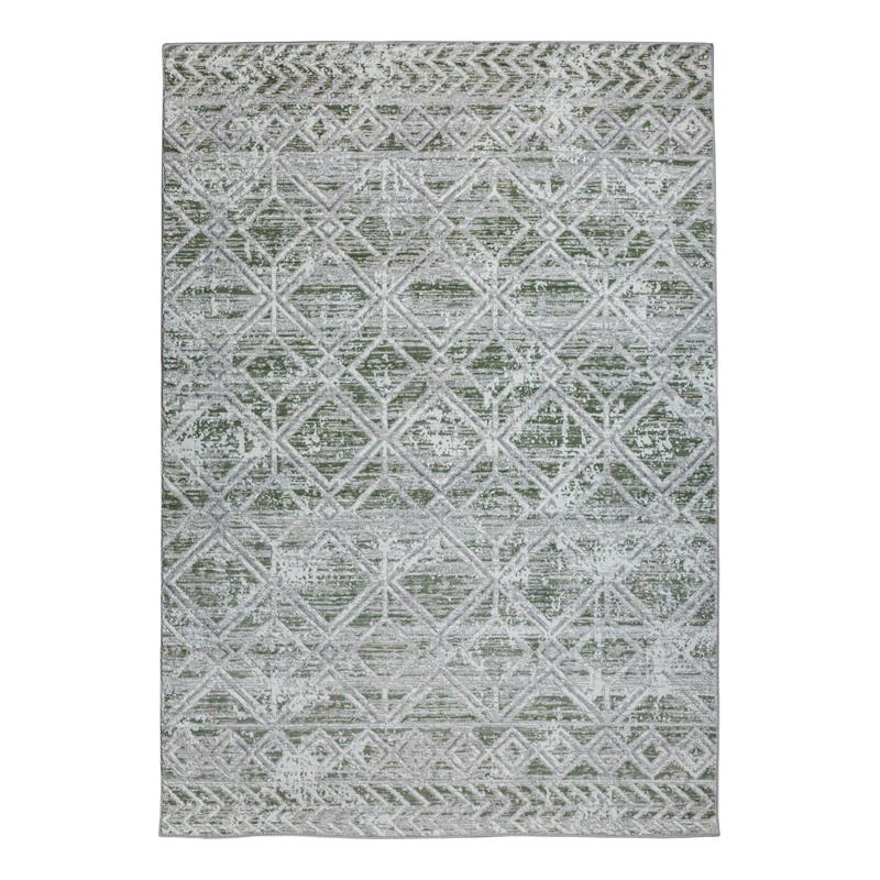 Pemberly Row Polyester Transitional Geometric Green 5x8 Area Rug