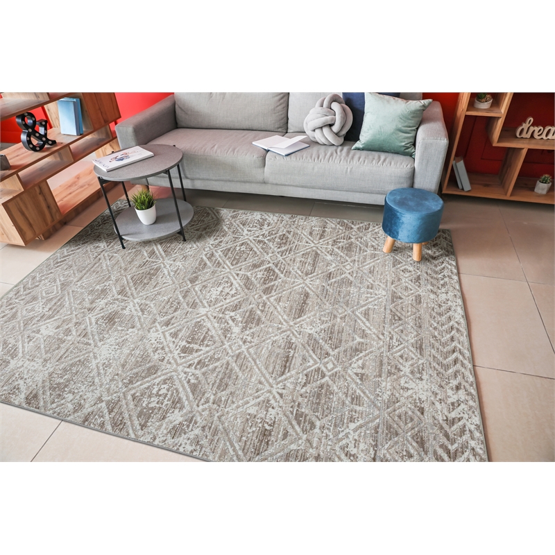 Pemberly Row Polyester Transitional Geometric Beige 3x5 Area Rug
