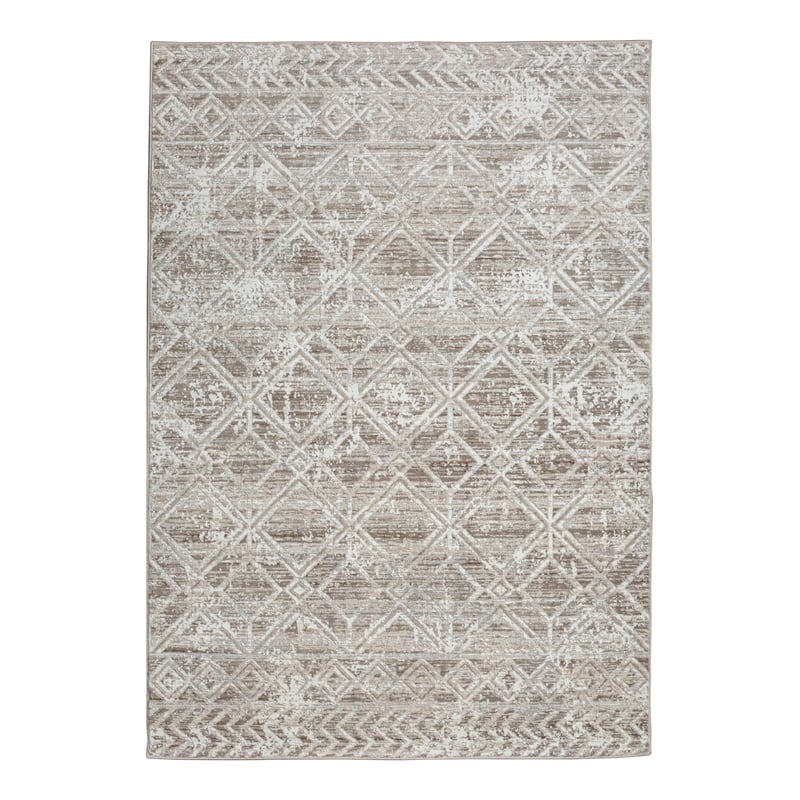 Pemberly Row Polyester Transitional Geometric Beige 3x5 Area Rug
