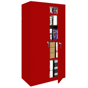 Pemberly Row Modern Industrial Office Fixed Shelf Storage Cabinet in Red