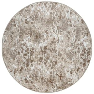 Pemberly Row Polyester Transitional Floral Beige 5' Round Area Rug