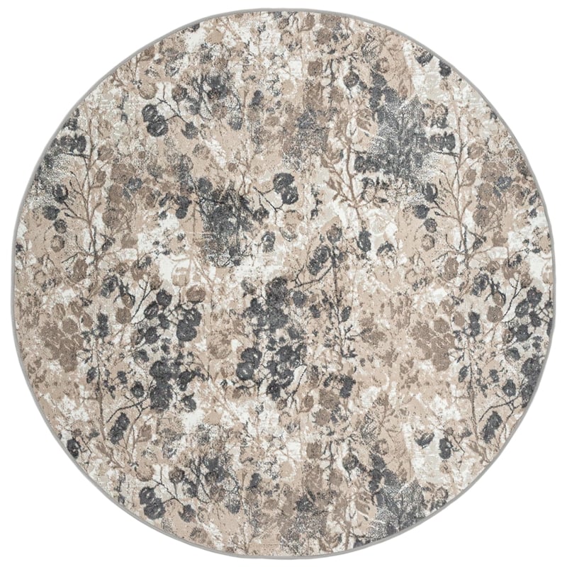 Pemberly Row Polyester Transitional Floral Gray 5' Round Area Rug