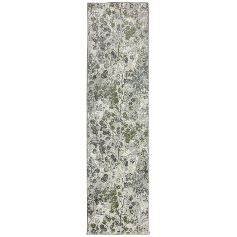 Pemberly Row Polyester Transitional Floral Green Runner Area Rug