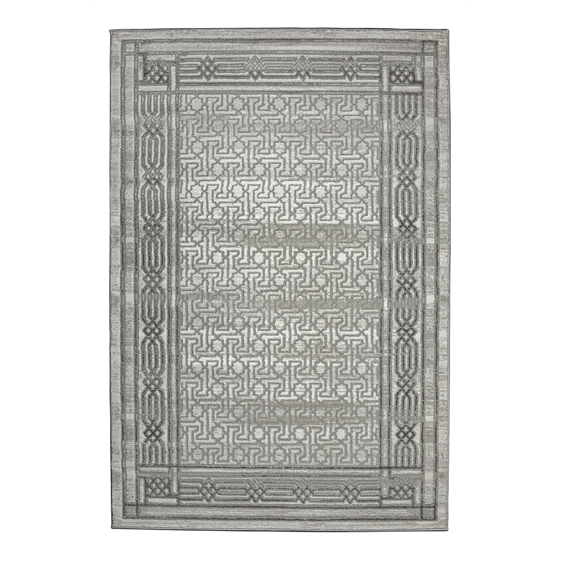 Pemberly Row Polyester Transitional BordeRed Gray 8x10 Area Rug