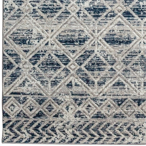 Pemberly Row Polyester Transitional Geometric Blue 5' Round Area Rug
