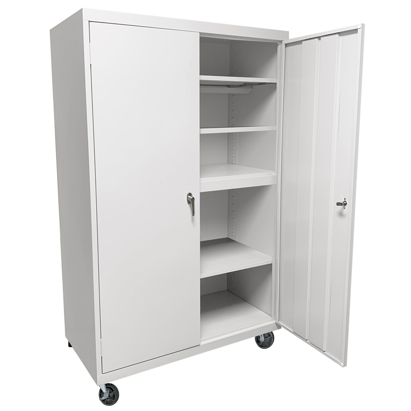 Pemberly Row Modern Industrial Office Mobile Storage Cabinet in White