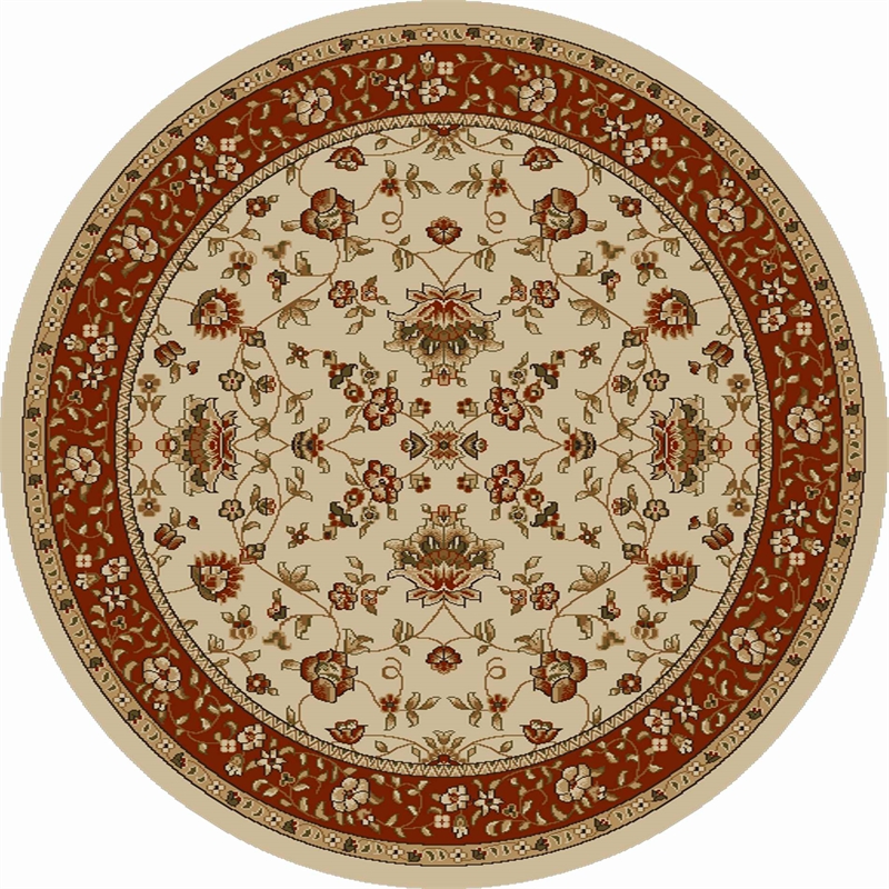 Pemberly Row Traditional 8' x 8' Circular Fabric Rug in Ivory