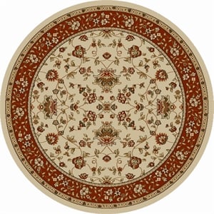 Pemberly Row Traditional 8' x 8' Circular Fabric Rug in Ivory