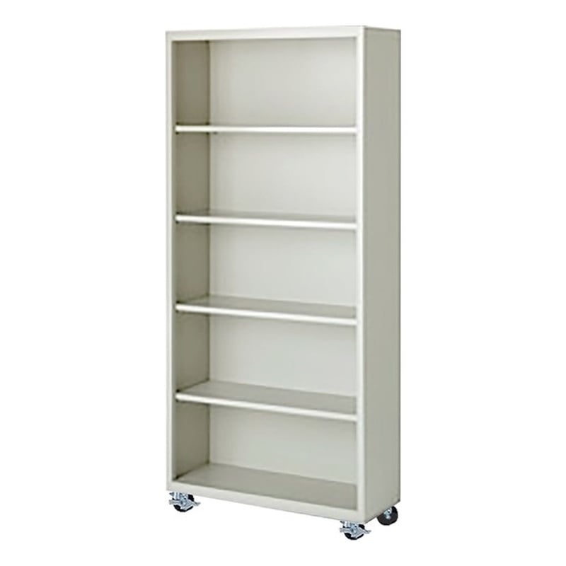 Pemberly Row Modern Industrial Office Mobile Bookcase in Almond
