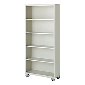 Pemberly Row Modern Industrial Office Mobile Bookcase in Almond