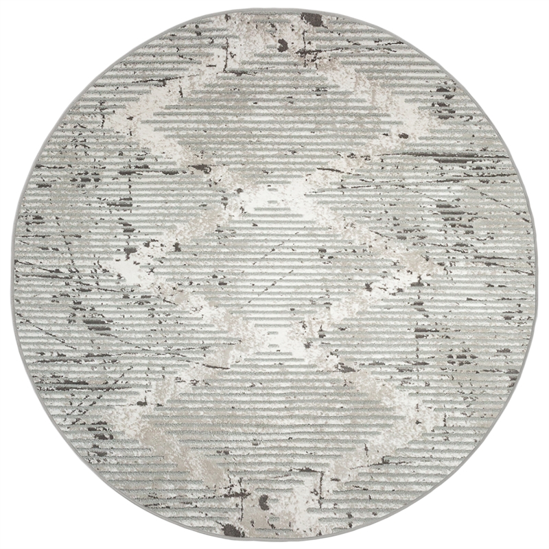 Pemberly Row Polyester Transitional Geometric Gray 5' Round Area Rug