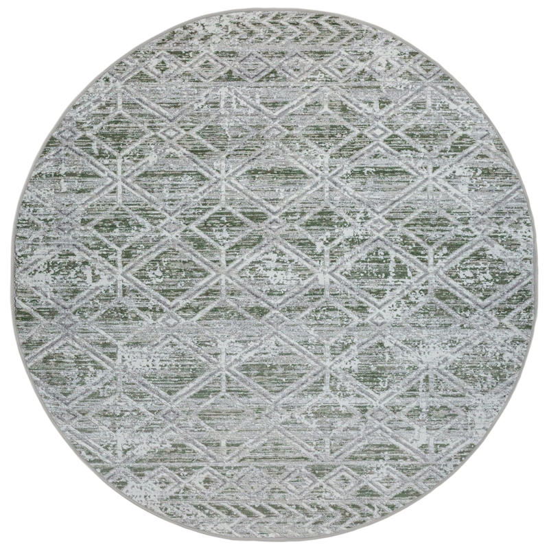 Pemberly Row Polyester Transitional Geometric Green 5' Round Area Rug