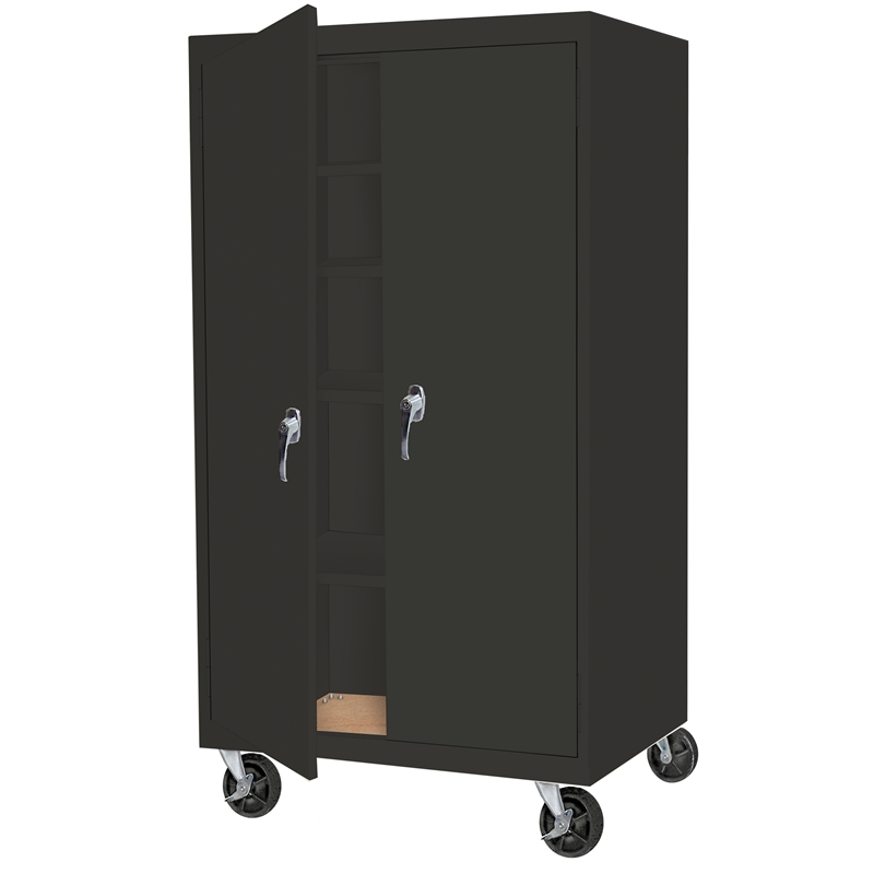Pemberly Row Modern Industrial Office Mobile Storage Cabinet in Charcoal