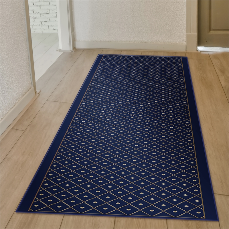 Pemberly Row Geometric 2'2 x 7'7 Polypropylene Area Rug in Navy Blue