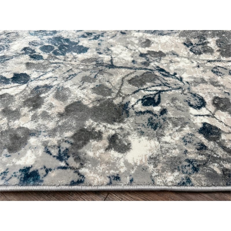 Pemberly Row Polyester Transitional Floral Blue 5x8 Area Rug