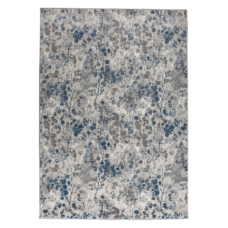 Pemberly Row Polyester Transitional Floral Blue 5x8 Area Rug