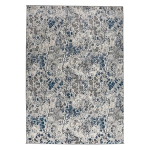 Pemberly Row Polyester Transitional Floral Blue 5x8 Area Rug
