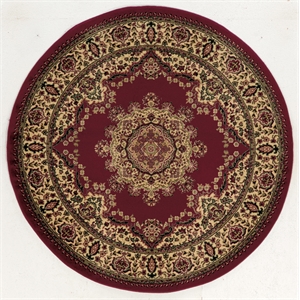 Pemberly Row Traditional 5'3&quot x 5'3&quot Circular Fabric Rug in Burgundy Red