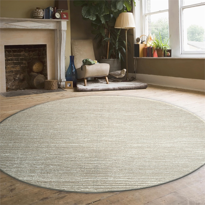 Pemberly Row Polyester Transitional Striated Beige 8' Round Area Rug