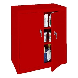 Pemberly Row Modern Industrial Office Counter High Cabinet in Red