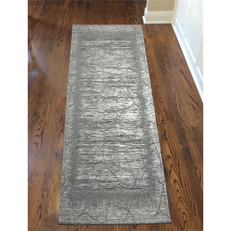 Pemberly Row Polyester Transitional Crackled Gray Runner Area Rug