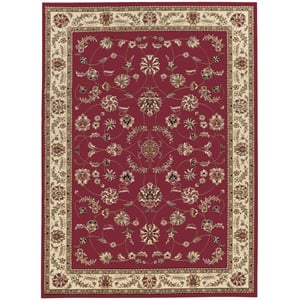 Pemberly Row Oriental Floral 7'9&quot x 11' Polypropylene Area Rug in Red
