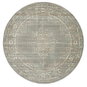 Pemberly Row 5'3 Round Traditional Oriental Vintage Area Rug in Gray