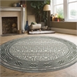 Pemberly Row Polyester Transitional BordeRed Green 5' Round Area Rug