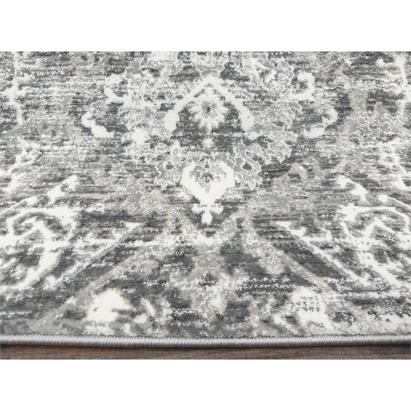 Pemberly Row Polyester Transitional Abstract Gray Runner Area Rug