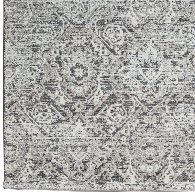 Pemberly Row Polyester Transitional Abstract Gray Runner Area Rug