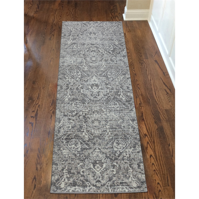 Pemberly Row Polyester Transitional Abstract Gray Runner Area Rug