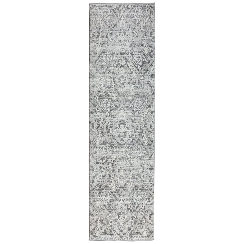 Pemberly Row Polyester Transitional Abstract Gray Runner Area Rug
