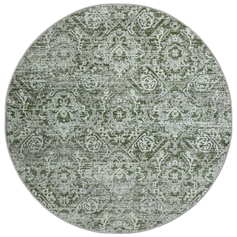 Pemberly Row Polyester Transitional Abstract Green 8' Round Area Rug