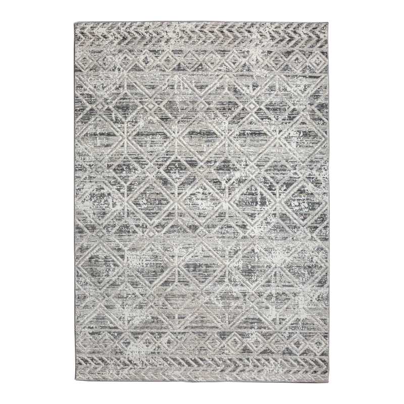 Pemberly Row Polyester Transitional Geometric Gray 3x5 Area Rug