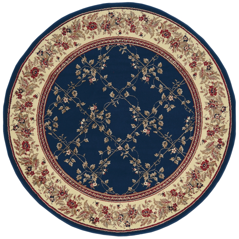 Pemberly Row Traditional 8' x 8' Circular Fabric Rug in Navy
