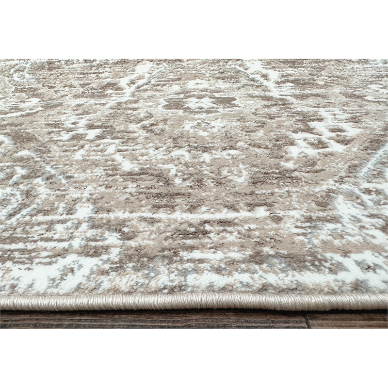 Pemberly Row Polyester Transitional Abstract Beige 5x8 Area Rug