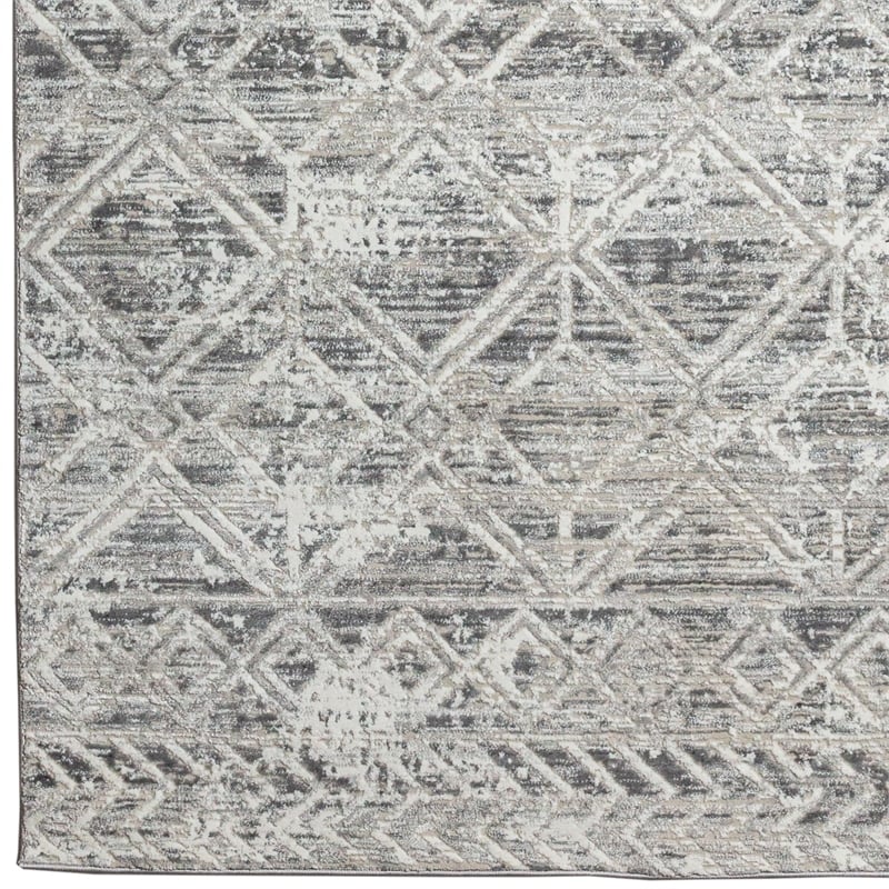 Pemberly Row Polyester Transitional Geometric Gray Runner Area Rug
